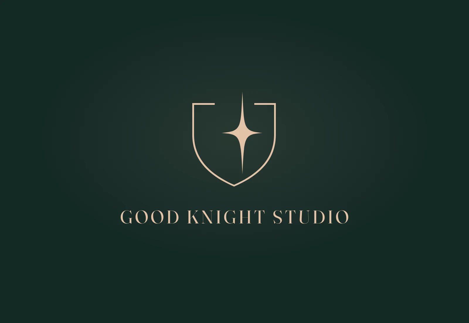 Good Knight Studio shield mark and wordmark on deep green.
